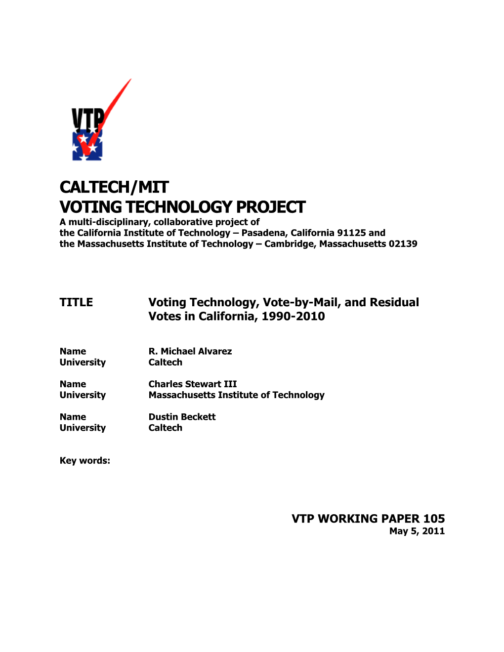 Caltech/Mit Voting Technology Project
