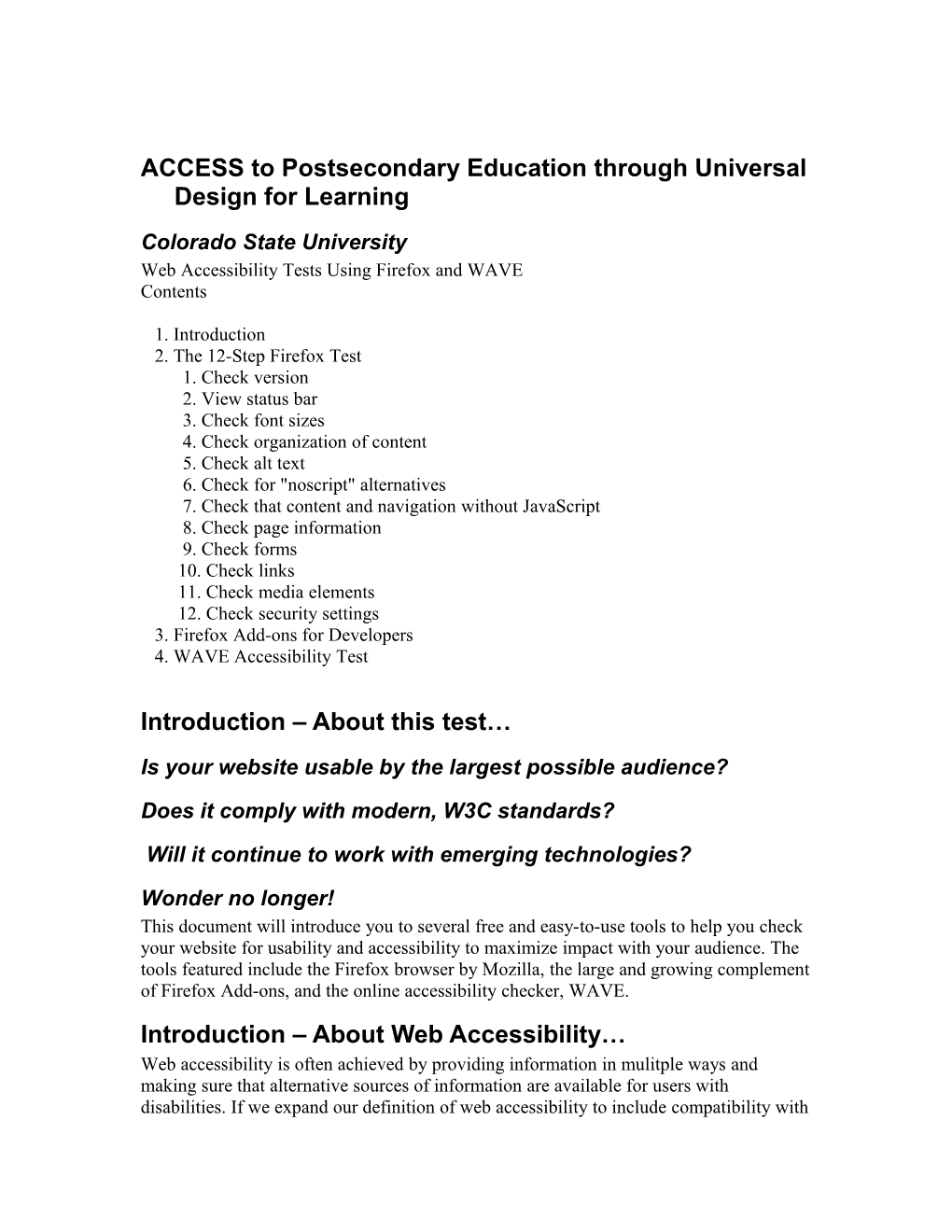 ACCESS to Postsecondary Education Through Universal Design for Learning