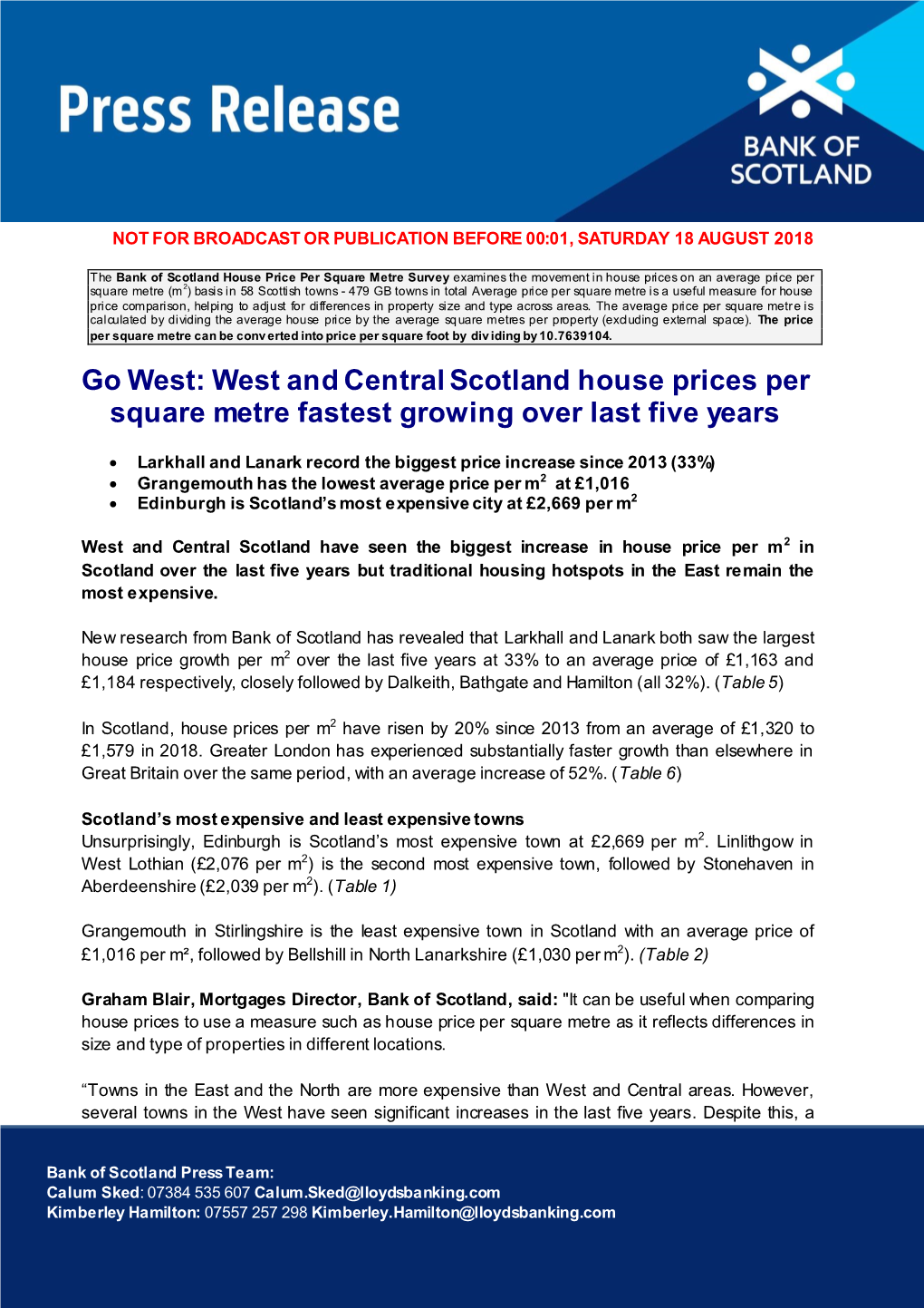 West and Central Scotland House Prices Per Square Metre Fastest Growing Over Last Five Years