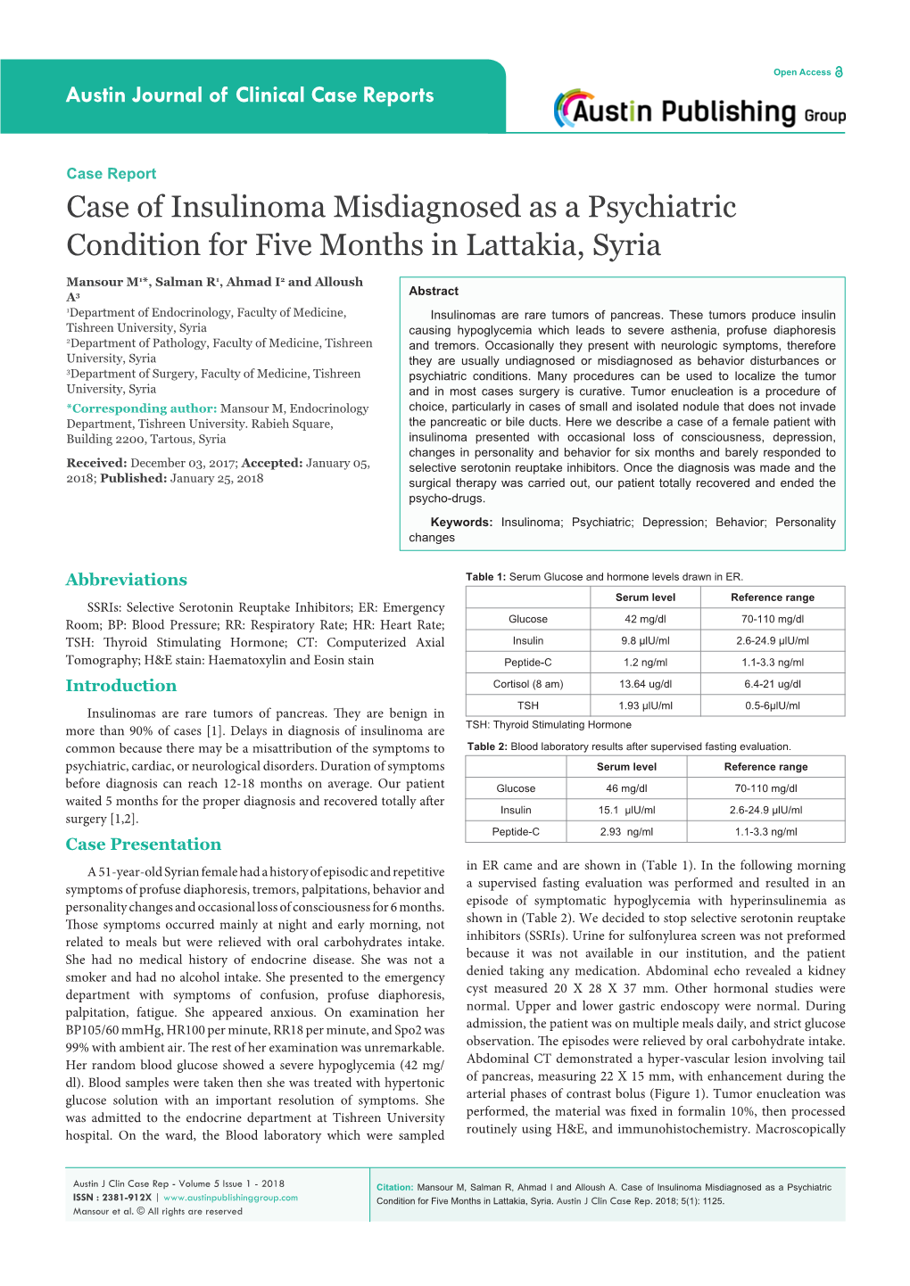 Case of Insulinoma Misdiagnosed As a Psychiatric Condition for Five Months in Lattakia, Syria
