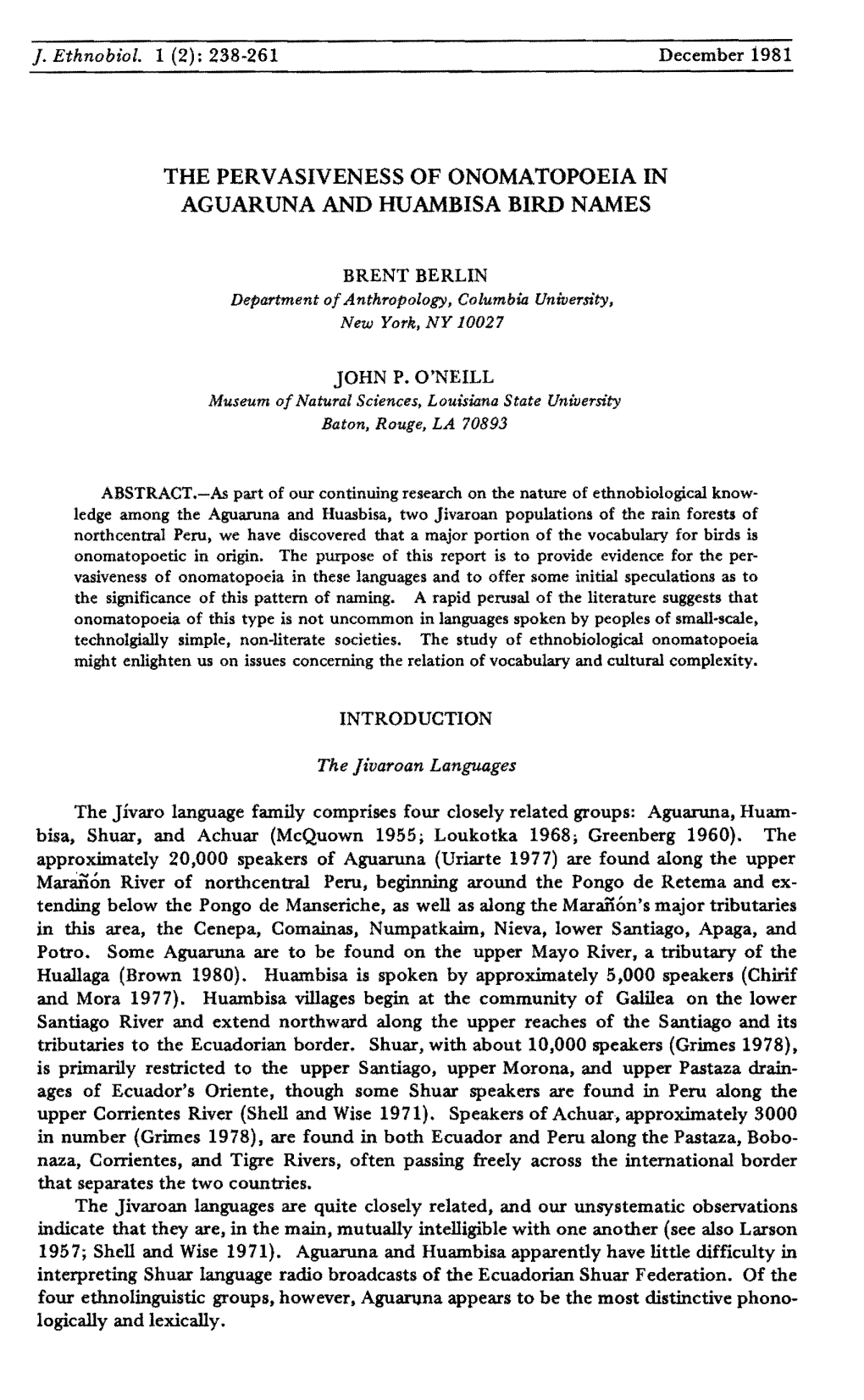 The Pervasiveness of Onomatopoeia in Aguaruna and Huambisa Bird Names