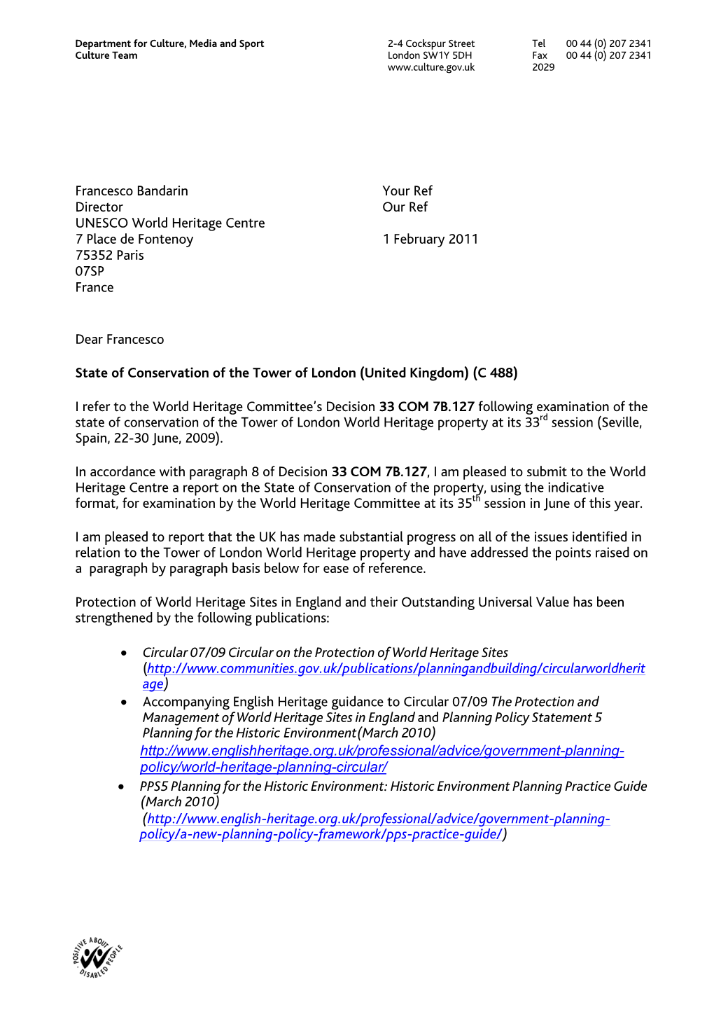 DCMS Standard Letter Template