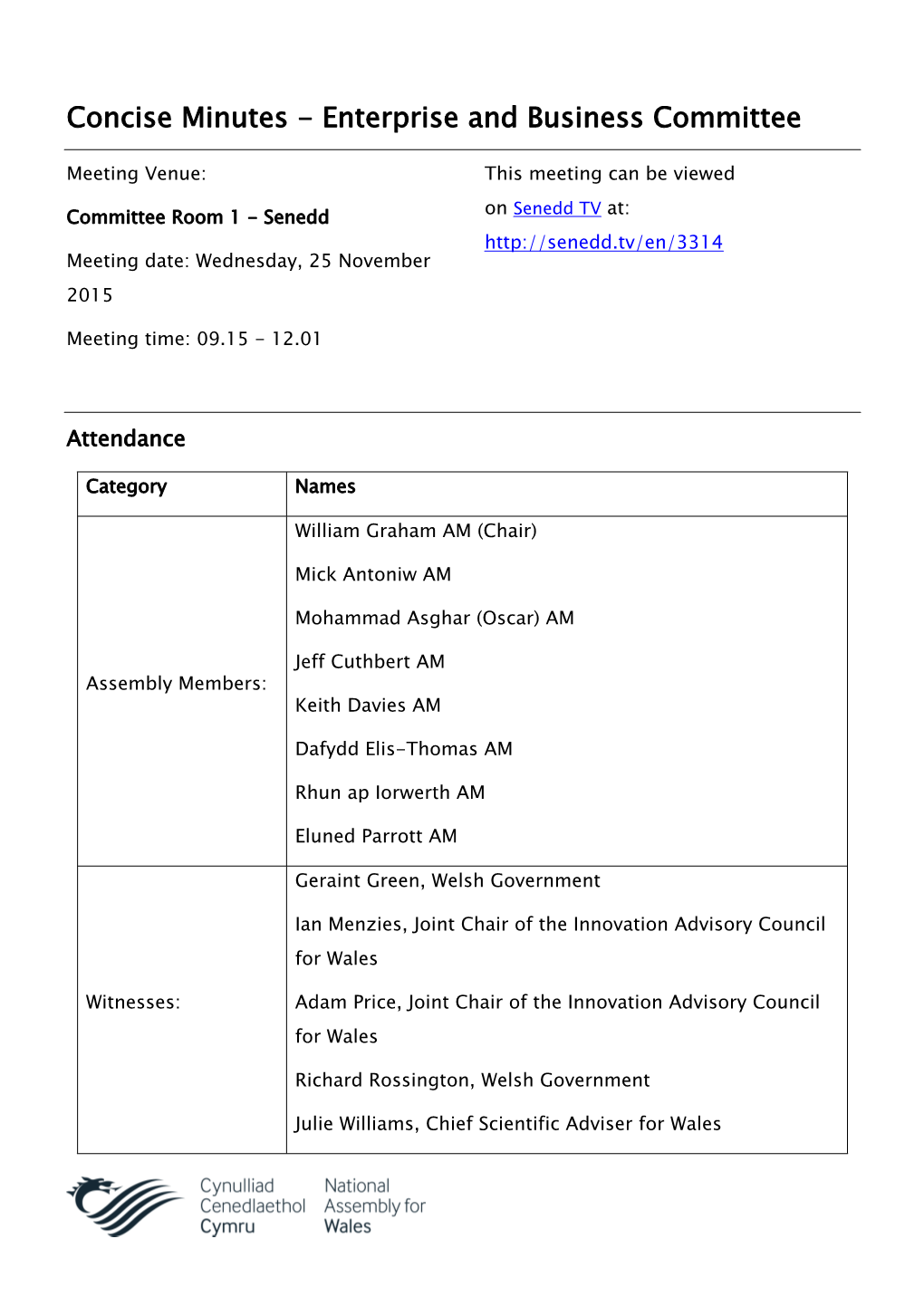 Concise Minutes - Enterprise and Business Committee