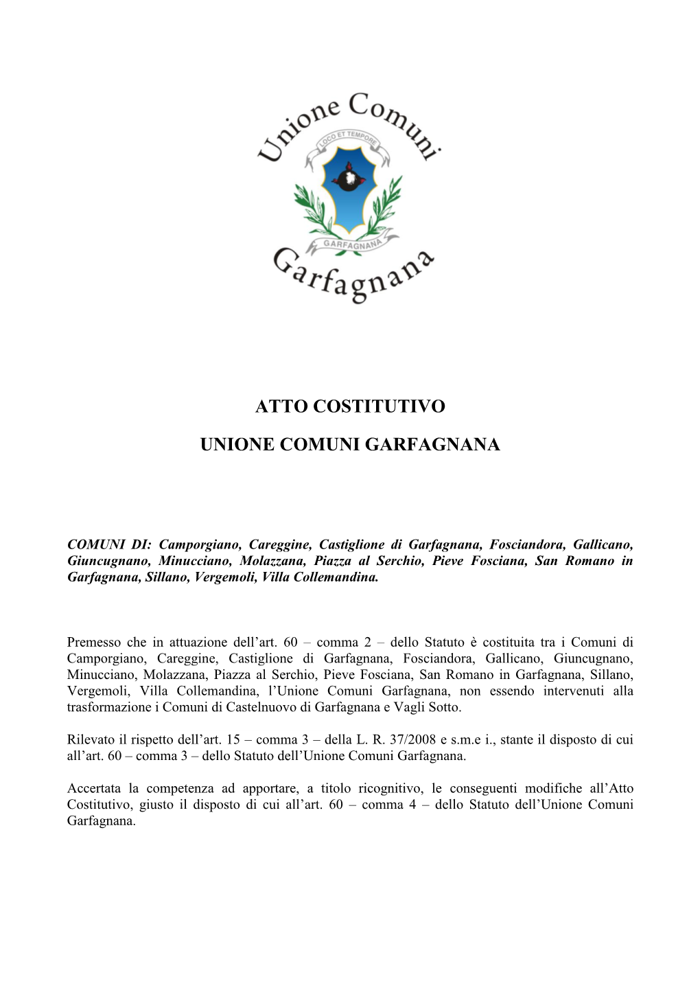 Atto Costitutivo Unione Comuni Garfagnana