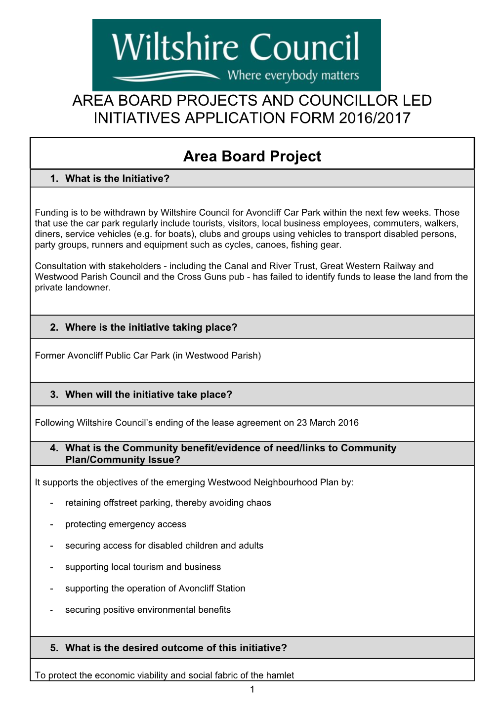 Community Area Award Application Grant