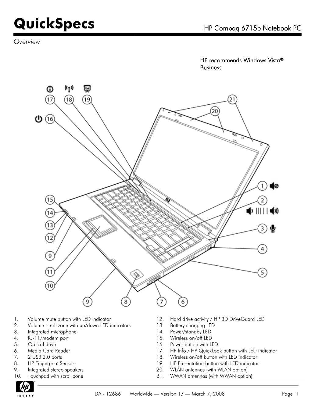 HP Compaq 6715B Notebook PC Overview