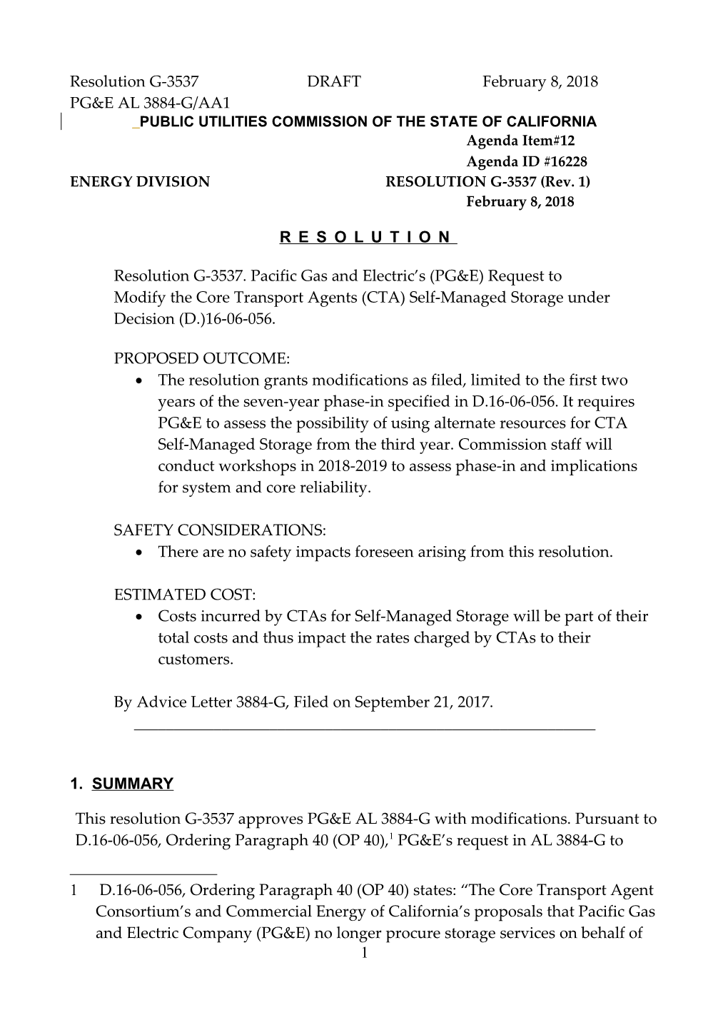 ENERGY DIVISION RESOLUTION G-3537 (Rev. 1)