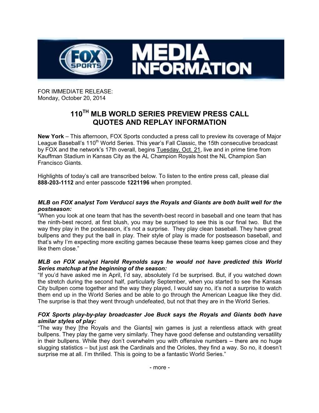 110 Mlb World Series Preview Press Call Quotes And