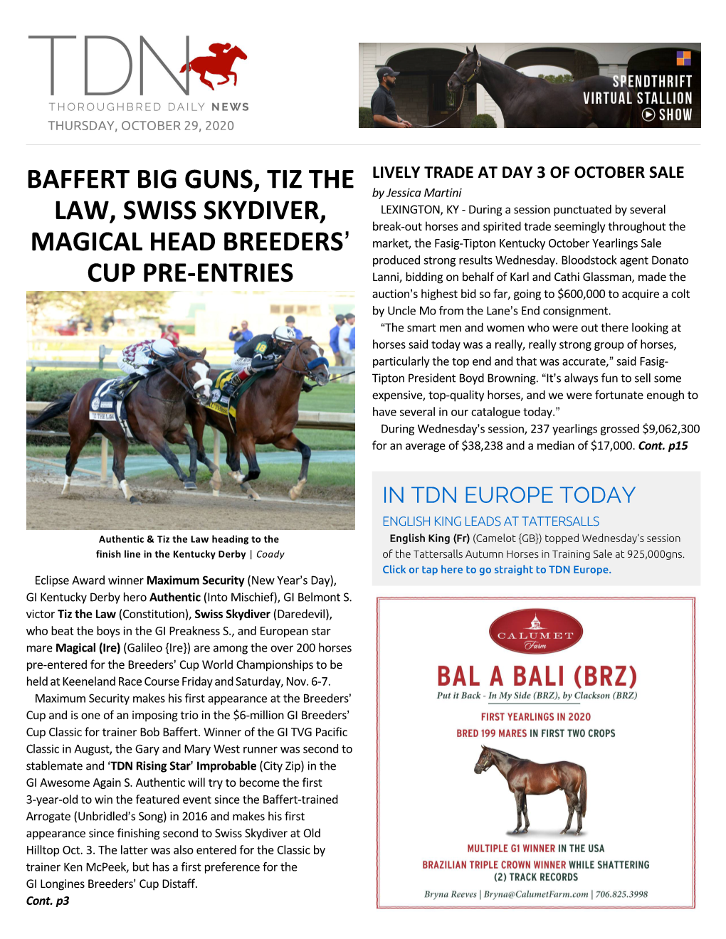 Baffert Big Guns, Tiz the Law, Swiss Skydiver, Magical