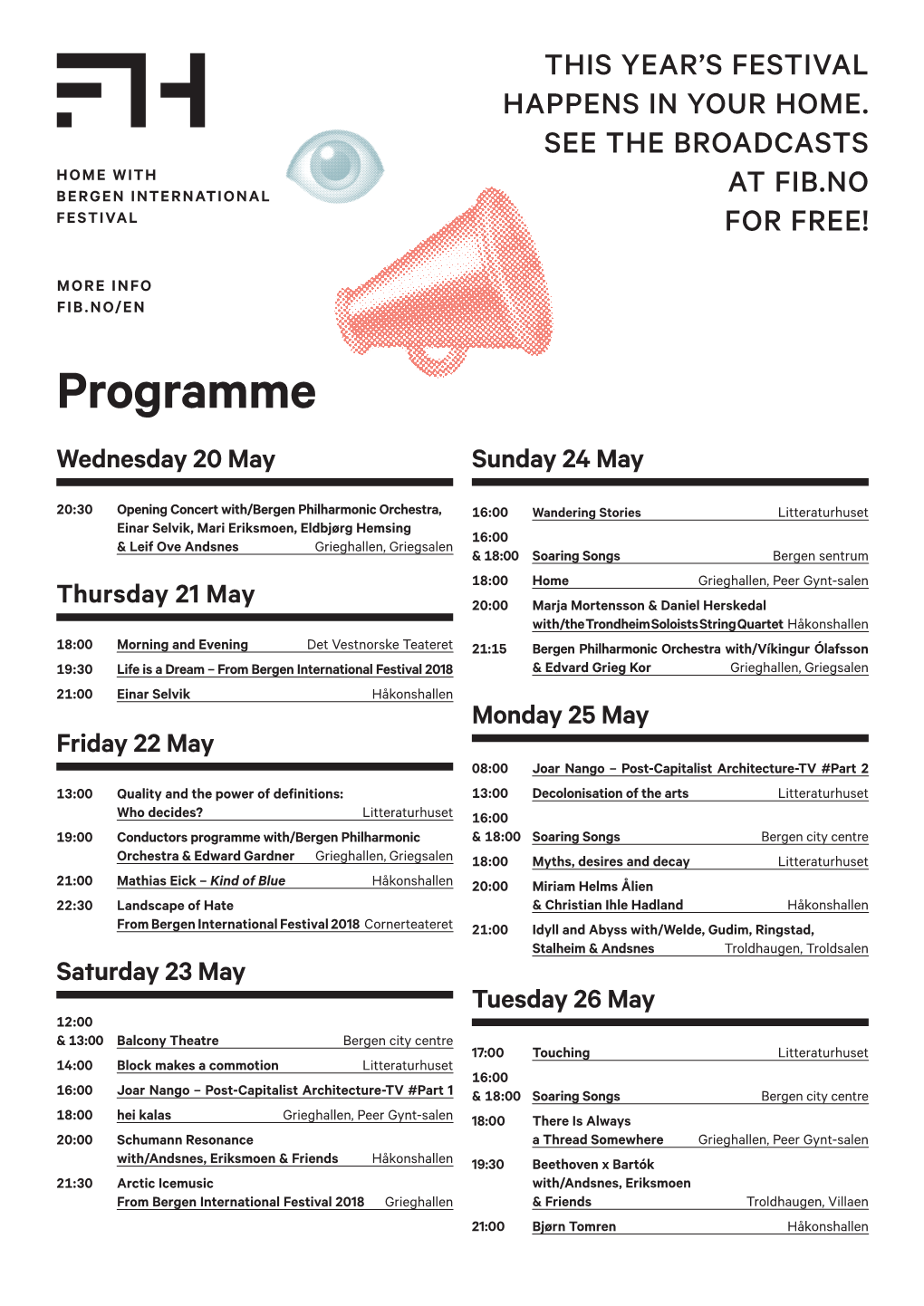 Programme Wednesday 20 May Sunday 24 May