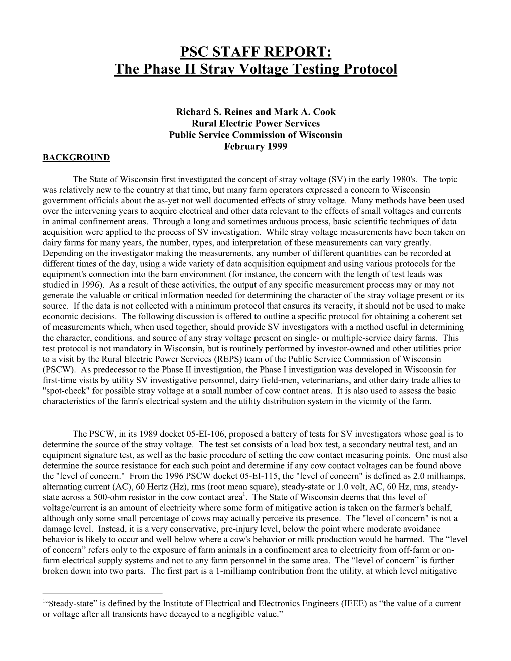 PSC STAFF REPORT: the Phase II Stray Voltage Testing Protocol