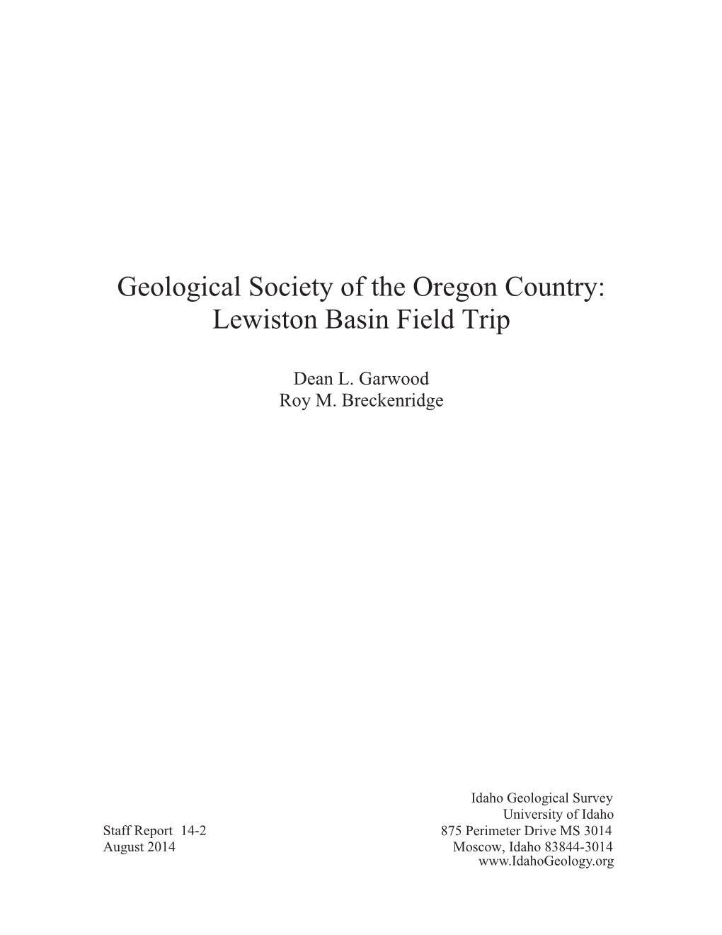 Geological Society of the Oregon Country: Lewiston Basin Field Trip