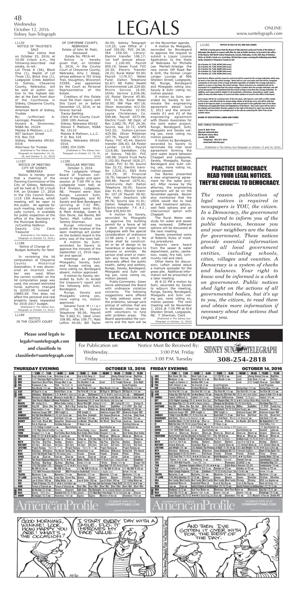 Legals L1120 of CHEYENNE COUNTY, 40.00; Sidney Telegraph on the November Agenda