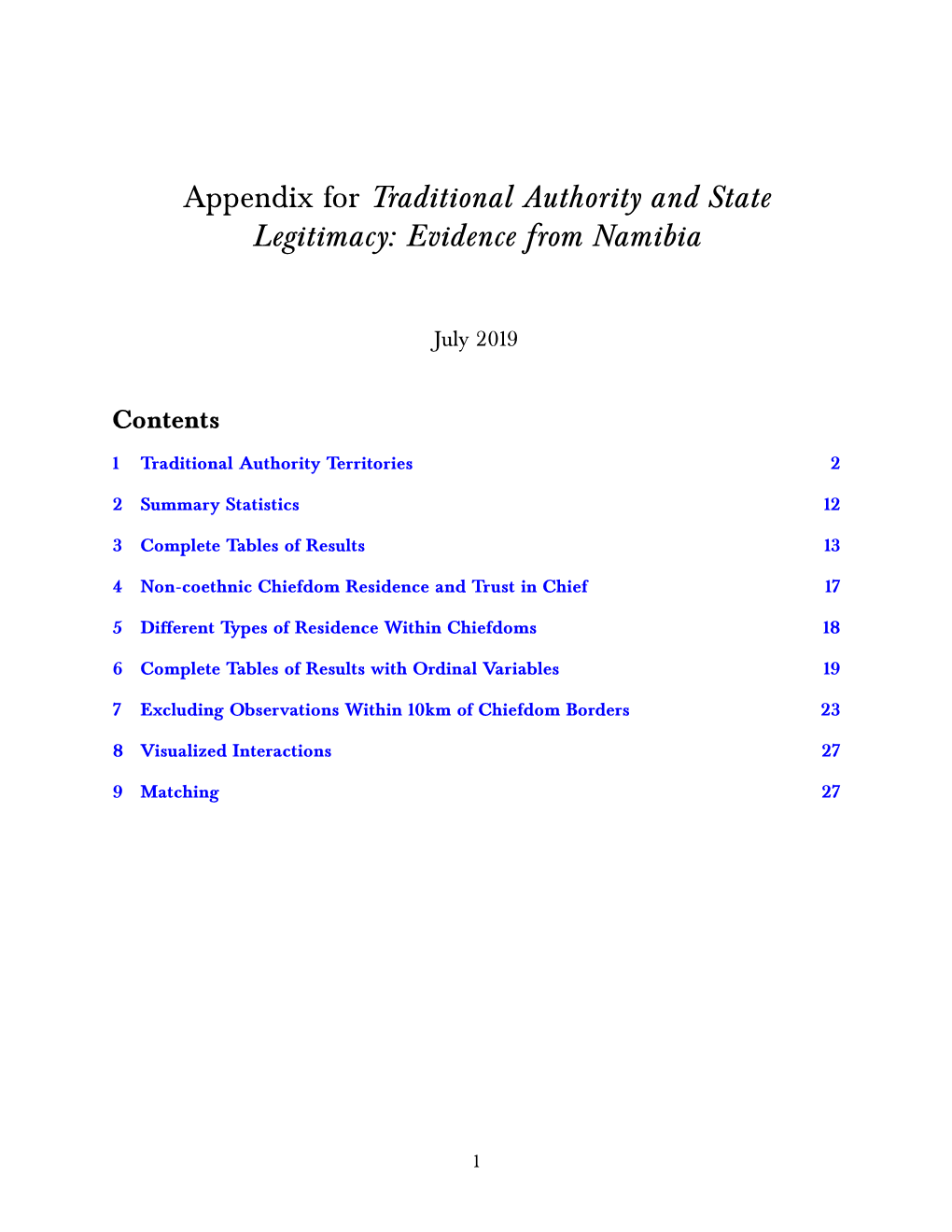 Appendix for Traditional Authority and State Legitimacy: Evidence from Namibia