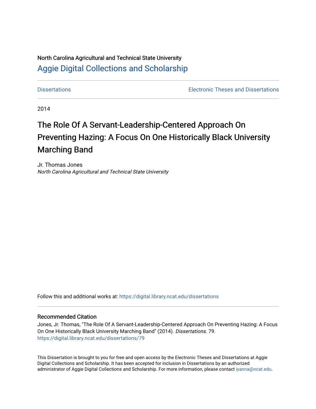 The Role of a Servant-Leadership-Centered Approach on Preventing Hazing: a Focus on One Historically Black University Marching Band