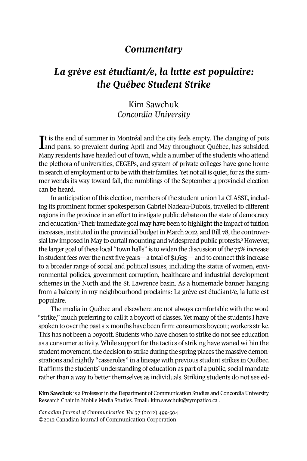 The Québec Student Strike