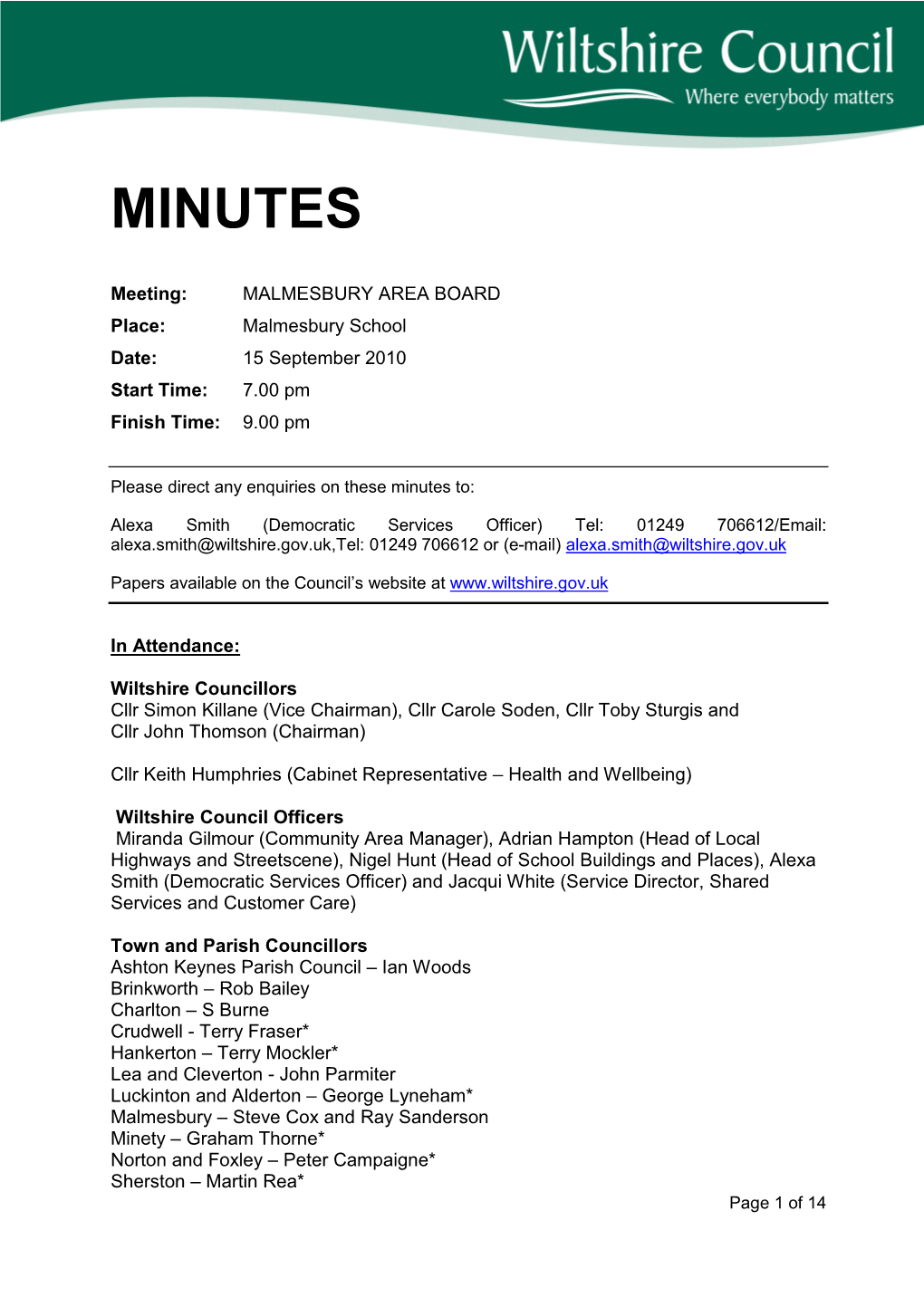 Minutes Pack (Public) 15/09/2010, 19.00