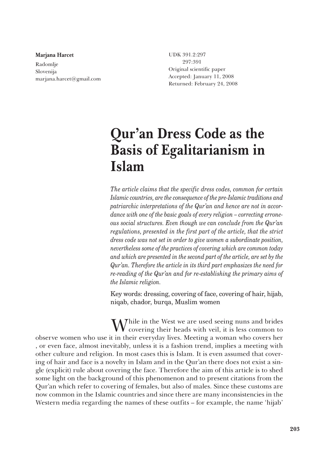 Kuranski Propisi O Odijevanju Kao Temelj Egalitarnosti U Islamu
