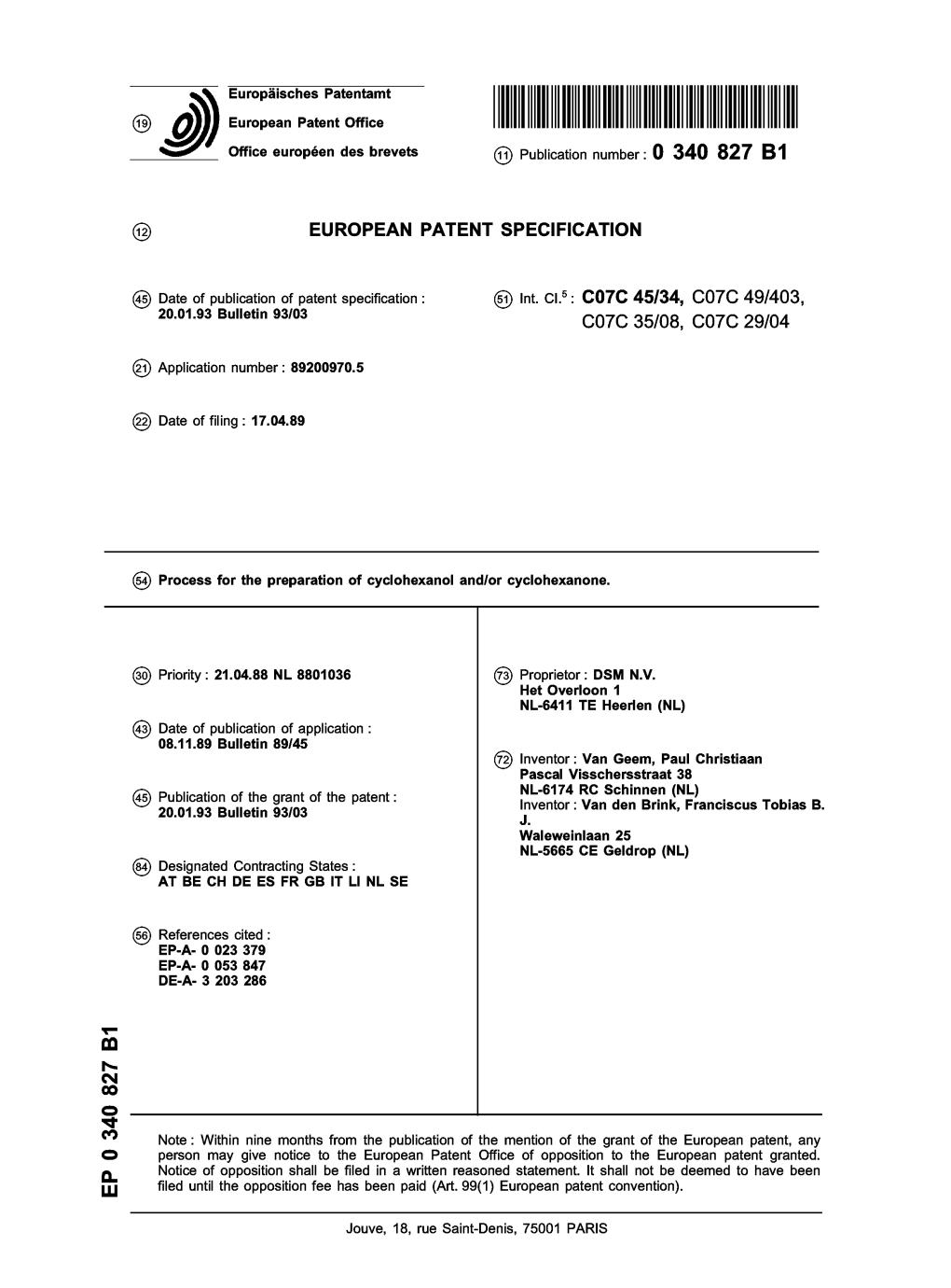 Process for the Preparation of Cyclohexanol And/Or Cyclohexanone