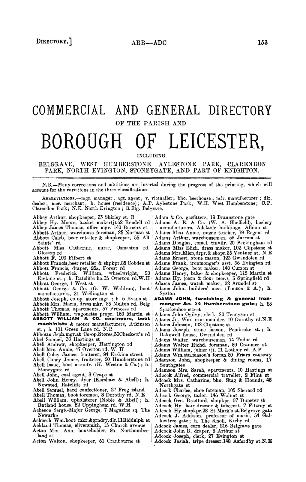 BOROUGH of LEICESTER, Ixclvdlxg BELGRAVE, WEST HUMBERSTOXE