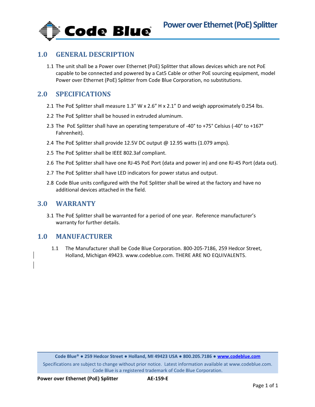 Architectural & Engineering Specifications