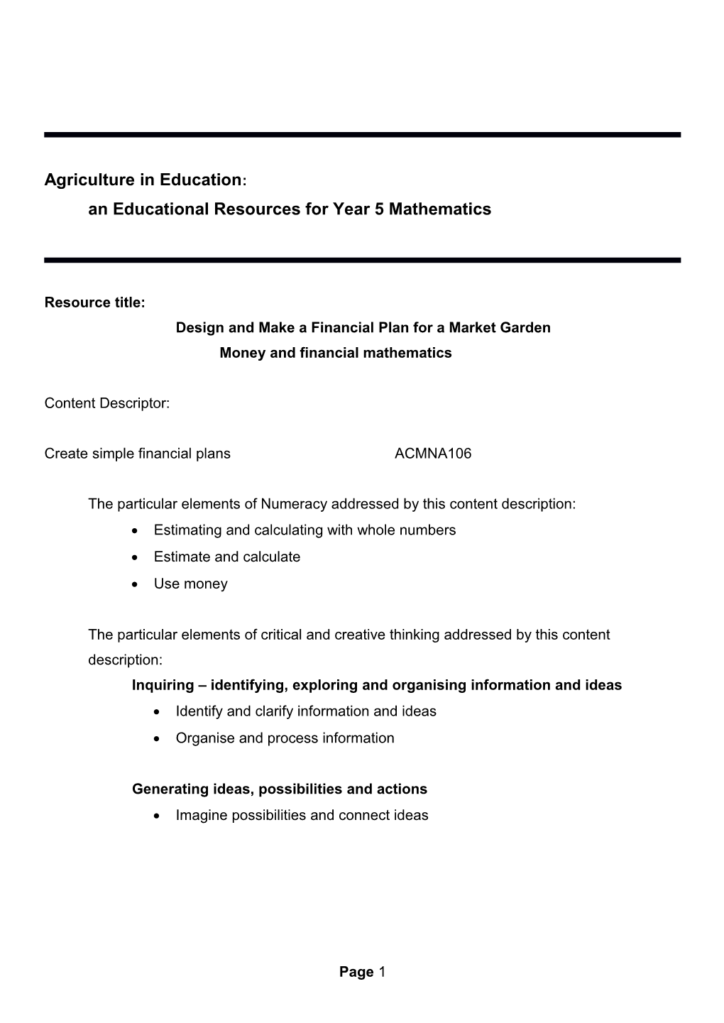 Year 5 Maths - a Financial Plan for a Market Garden