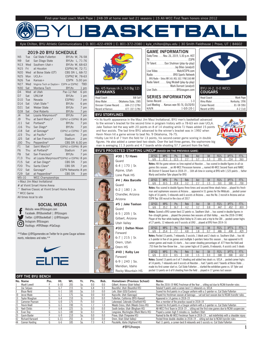 2019-20 Byu Schedule Social Media 1 Game Information