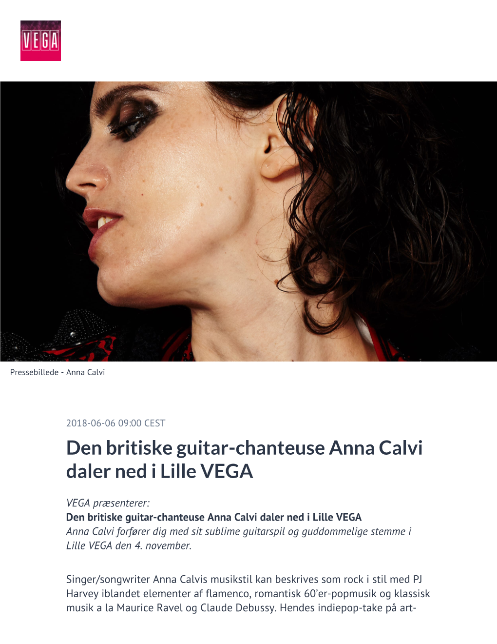 Den Britiske Guitar-Chanteuse Anna Calvi Daler Ned I Lille VEGA