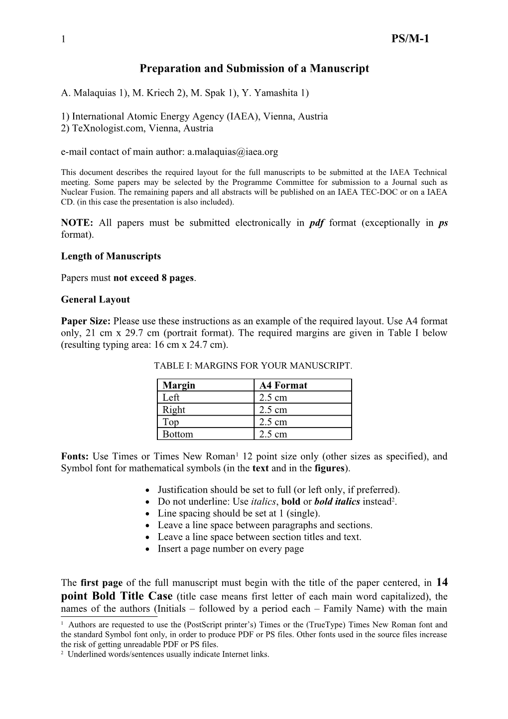 Preparation and Submission of a Manuscript for the Proceedings s1