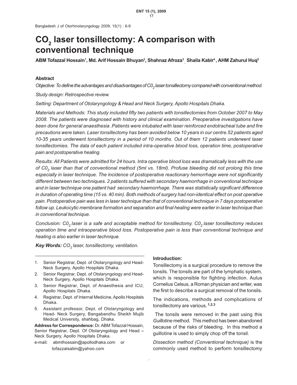 Laser Tonsillectomy: a Comparison with Conventional Technique