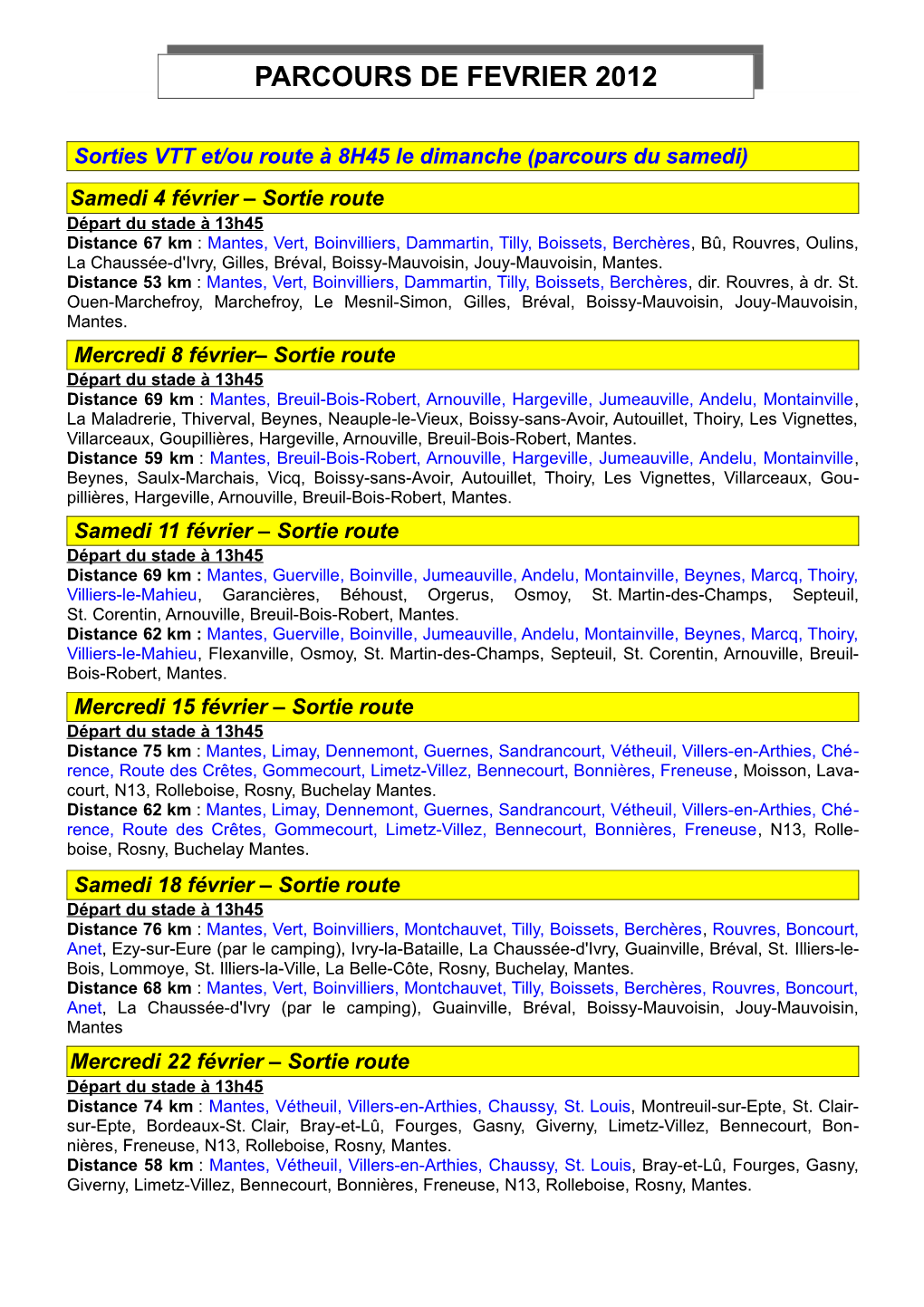 Parcours De Fevrier 2012