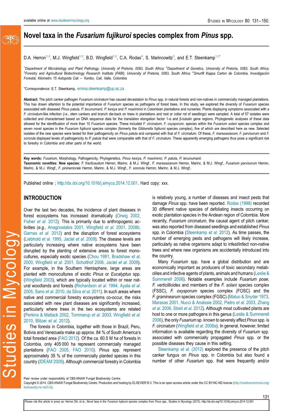 Novel Taxa in the Fusarium Fujikuroi Species Complex from Pinus Spp