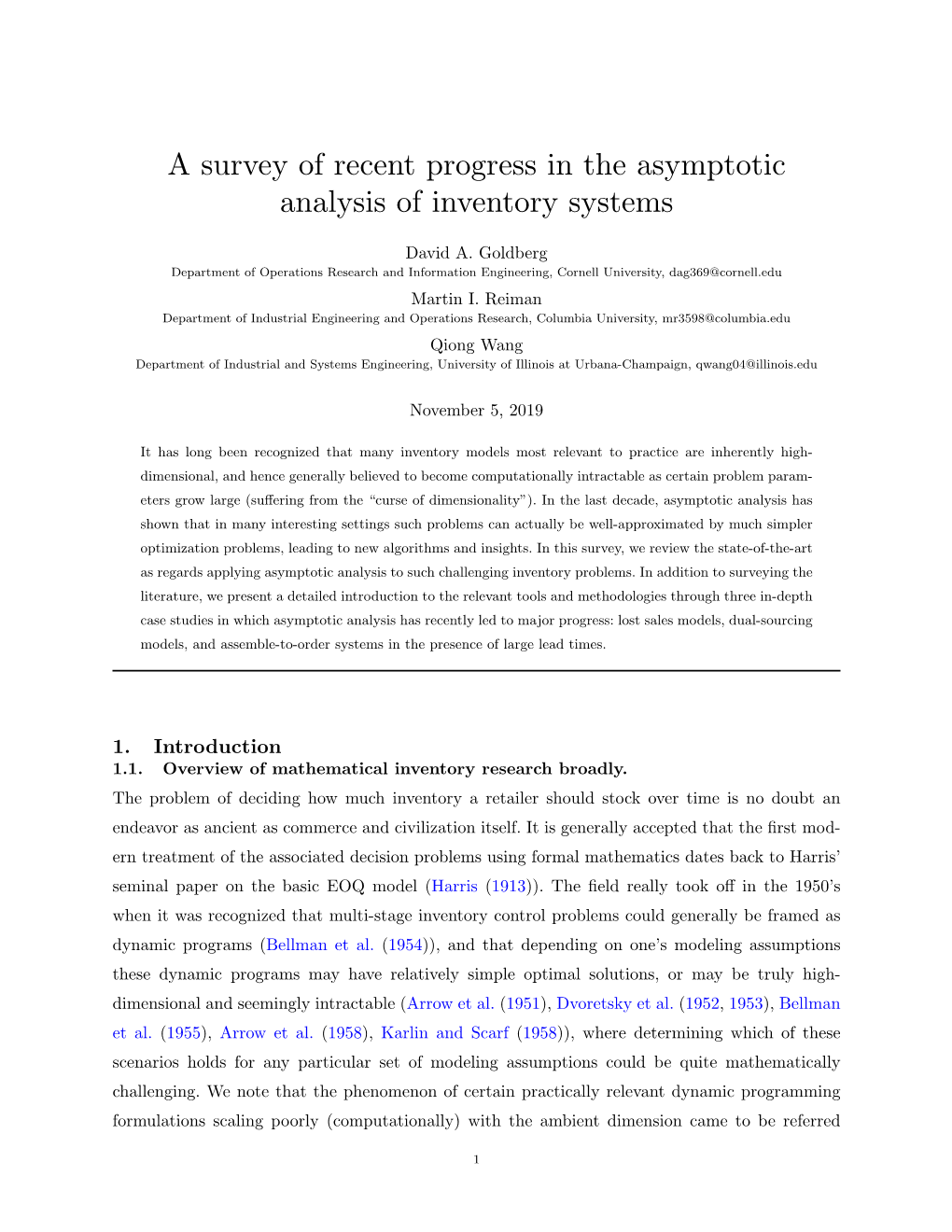A Survey of Recent Progress in the Asymptotic Analysis of Inventory Systems