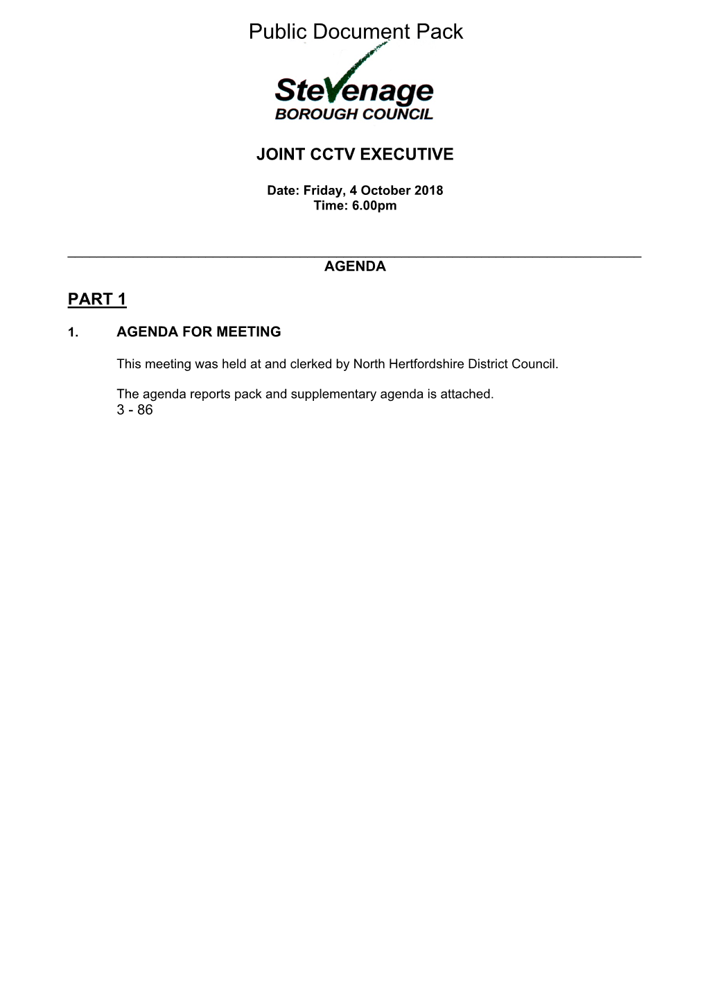 (Public Pack)Agenda Document for Joint CCTV Executive, 04/10/2018