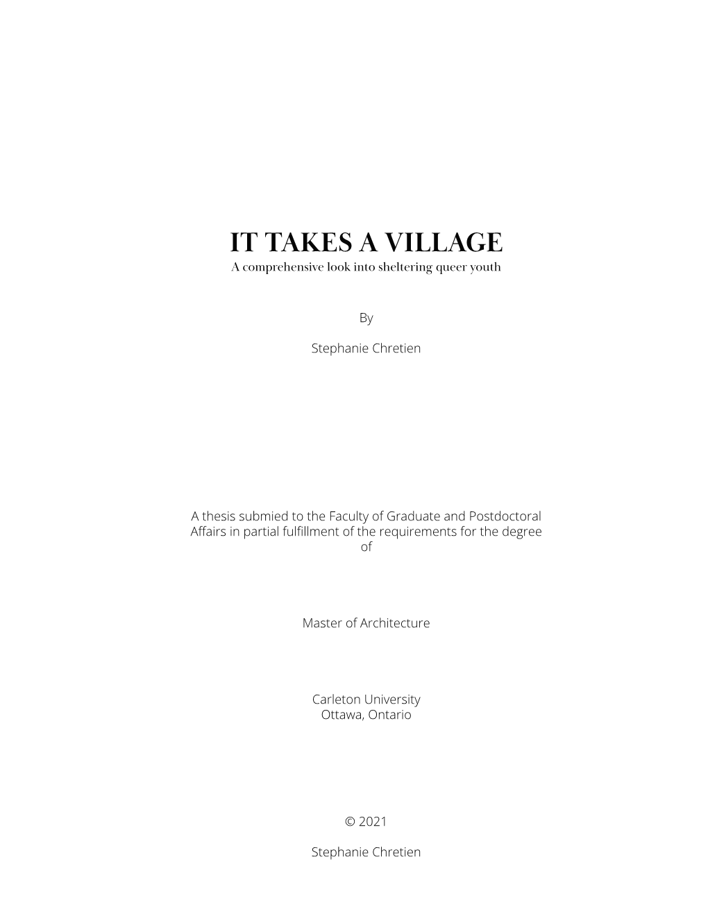 IT TAKES a VILLAGE a Comprehensive Look Into Sheltering Queer Youth