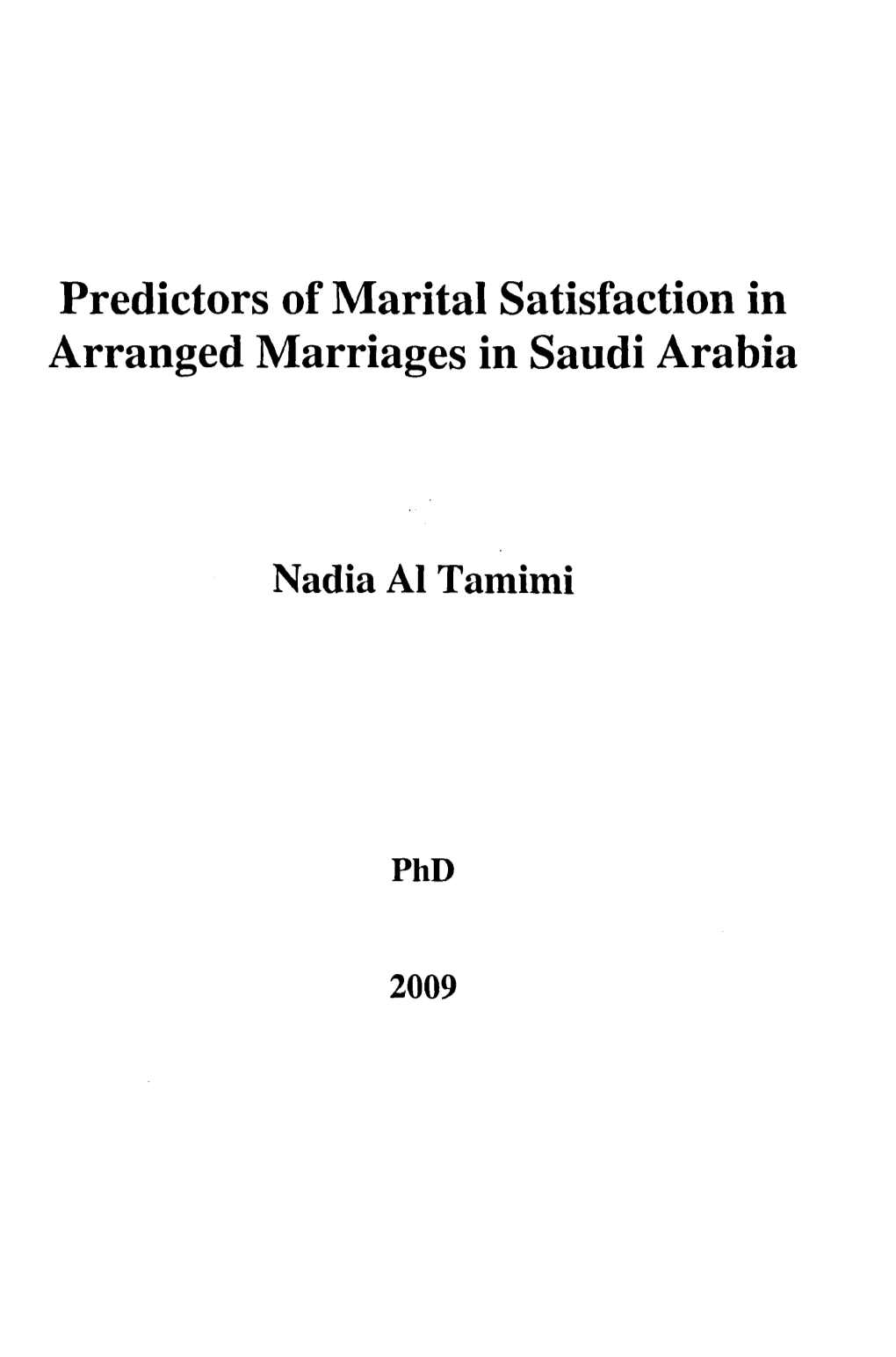 Predictors of Marital Satisfaction in Arranged Marriages in Saudi Arabia