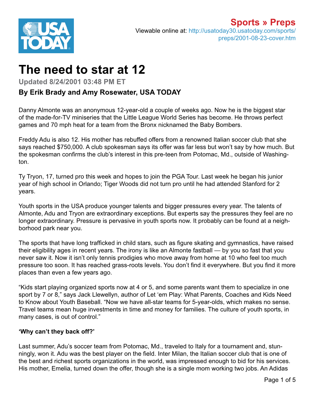 The Need to Star at 12 USA Today