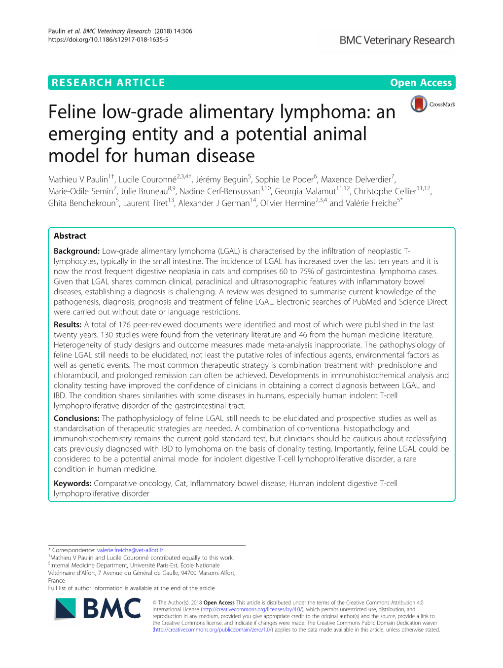 Feline Low-Grade Alimentary Lymphoma: an Emerging Entity And