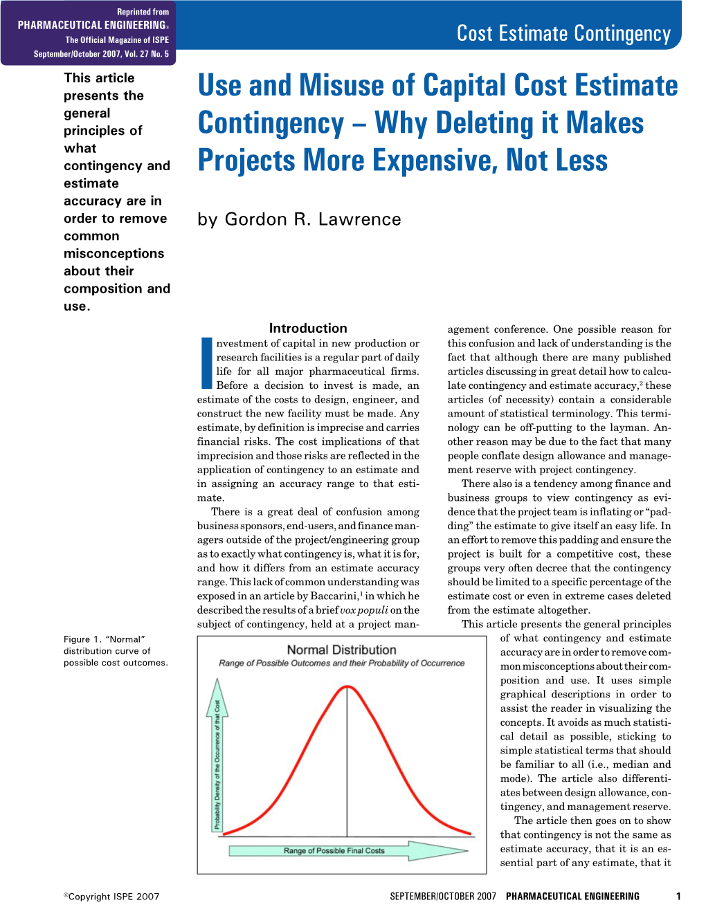 Use and Misuse of Capital Cost Estimate Contingency