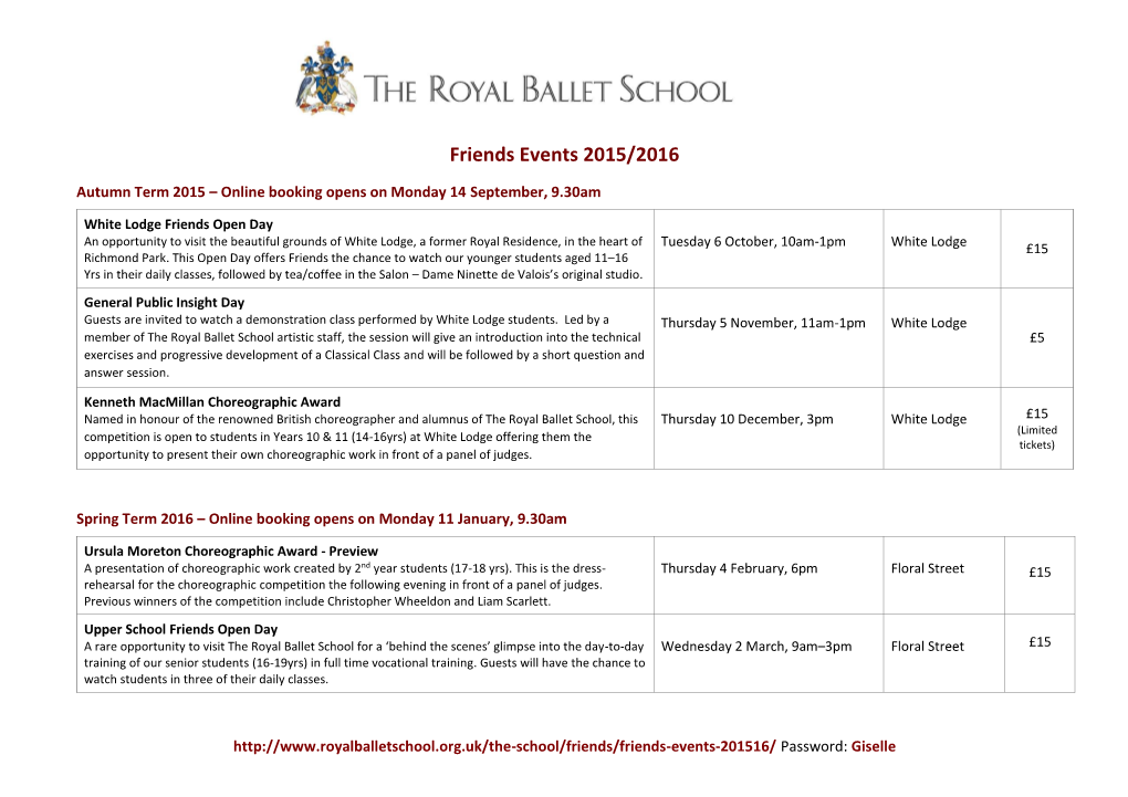 Friends Events 2015/2016