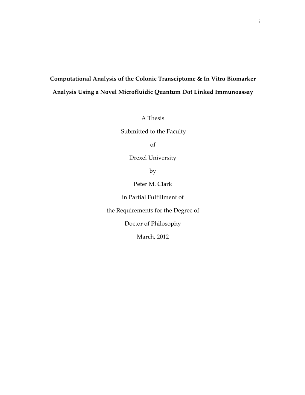 Computational Analysis of the Colonic Transciptome & in Vitro Biomarker