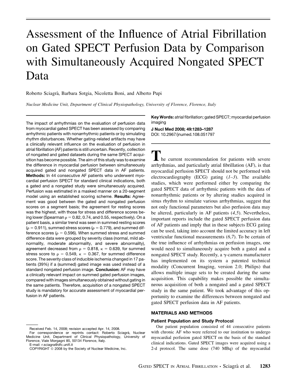 Assessment of the Influence of Atrial Fibrillation on Gated SPECT Perfusion Data by Comparison with Simultaneously Acquired Nong