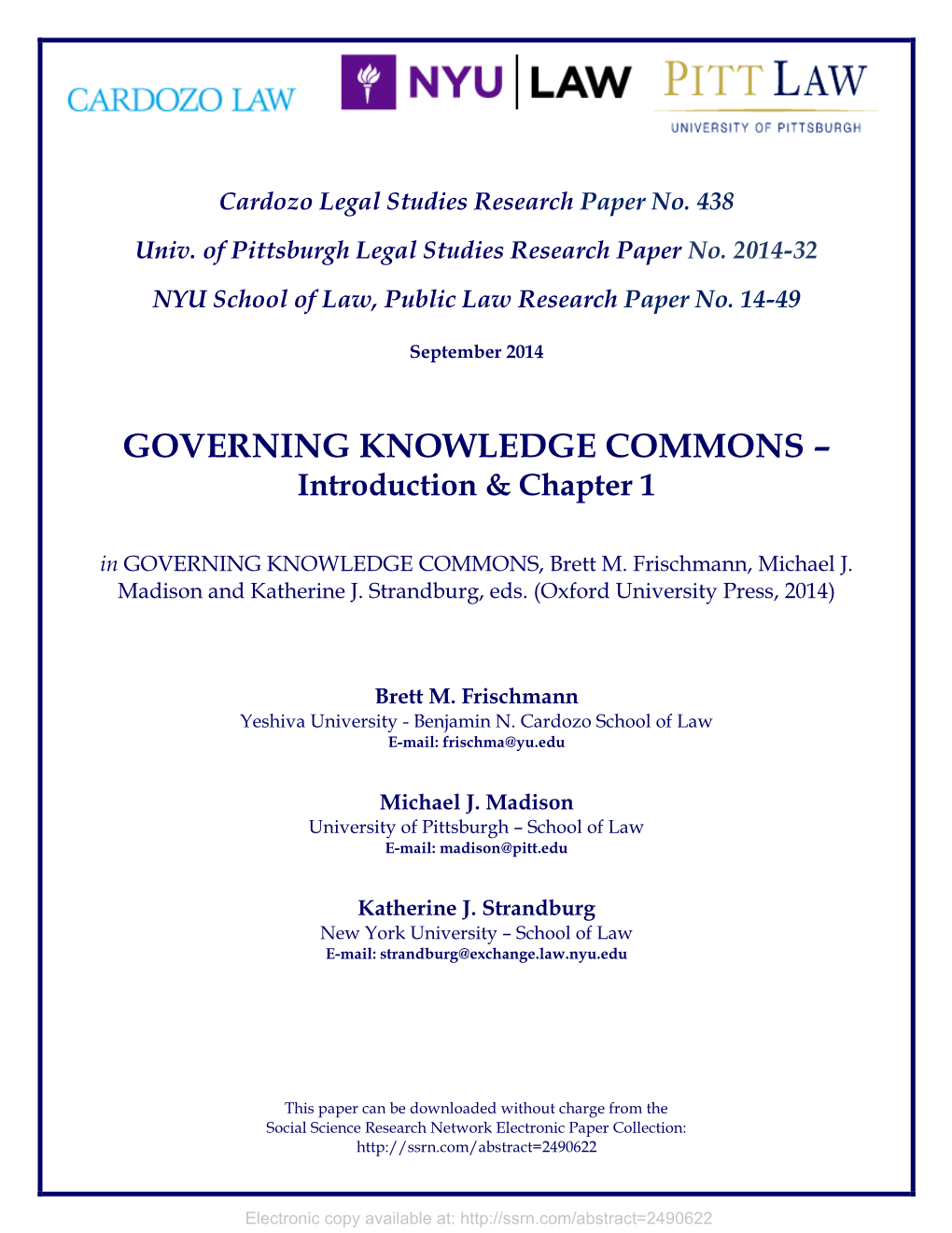 GOVERNING KNOWLEDGE COMMONS – Introduction & Chapter 1
