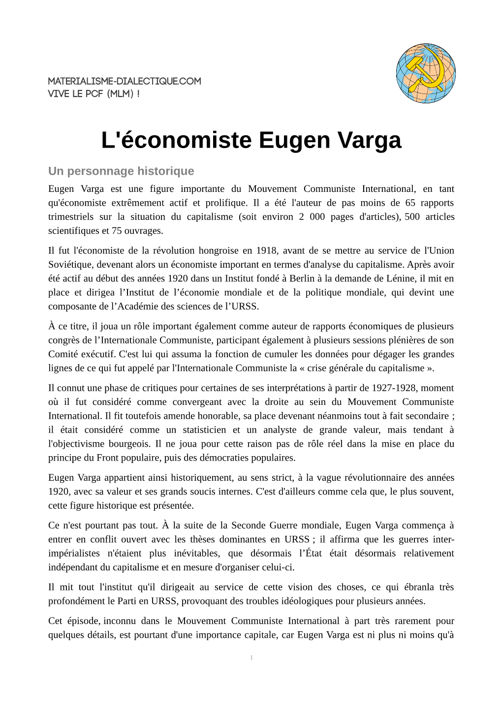 L'économiste Eugen Varga
