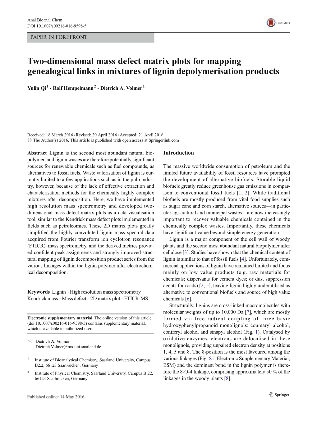 Two-Dimensional Mass Defect Matrix Plots for Mapping Genealogical Links in Mixtures of Lignin Depolymerisation Products