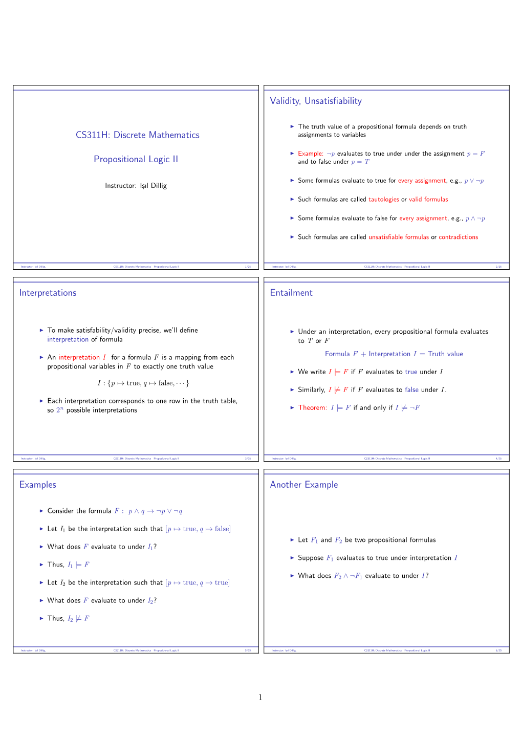 CS311H: Discrete Mathematics Propositional Logic II Validity