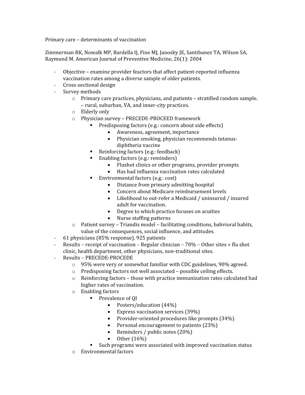 Primary Care Determinants of Vaccination