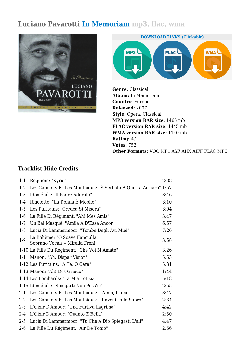 Luciano Pavarotti in Memoriam Mp3, Flac, Wma