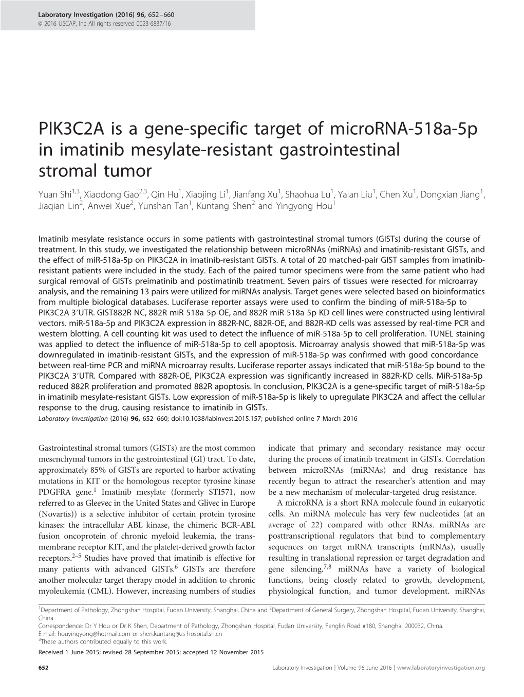 PIK3C2A Is a Gene-Specific Target of Microrna-518A-5P in Imatinib