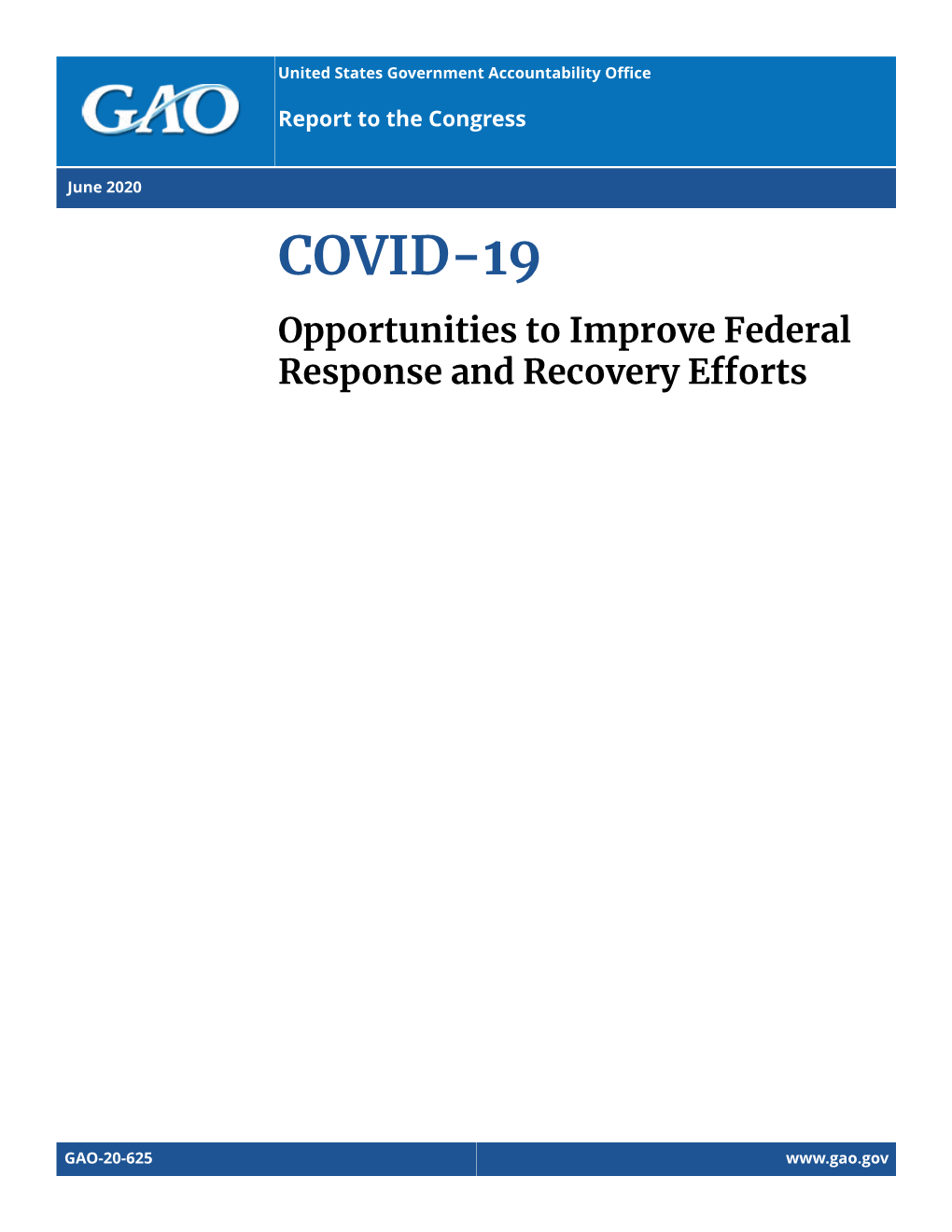 GAO-20-625, COVID-19: Opportunities to Improve Federal Response and Recovery Efforts